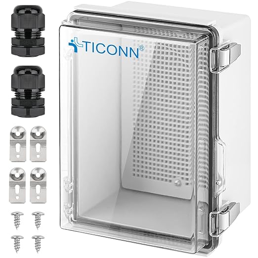 71ivxBueFIL._SX522_.jpg TICONN Outdoor Electrical Box Waterproof, Junction Box IP67 ABS Plastic Enclosure with Hinged Cover with Mounting Plate, Wall Brackets, Cable Glands (Clear, 8.7 - Image 1