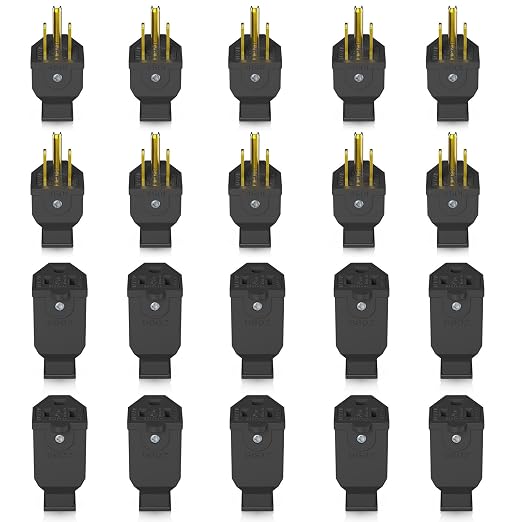 71kwU1rLw2L._SX522_.jpg ELEGRP Extension Cord Ends - Male & Female Replacement Plug & Connector Set, Straight Blade, 15A 125V, 2 Pole 3 Wire Grounding, UL Listed, Black, 10 Sets - Image 1