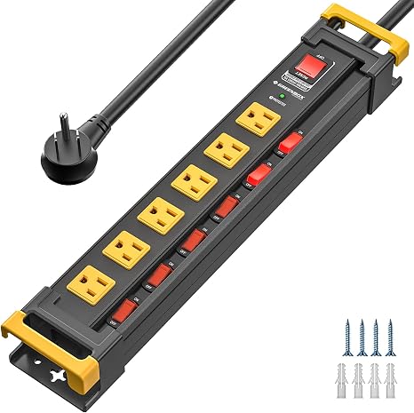 71lqZZ69IxL._AC_SX466_.jpg 6 Outlet Heavy Duty Surge Protector Power Strip with Individual Switches | 3300J Surge Protection, Metal Housing, Mountable Design, 10FT Cord, Wide-Spaced Outlets, ETL Listed (15A/1875W) - Image 1