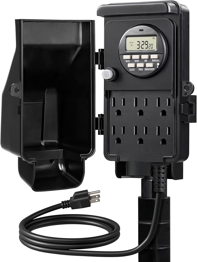 71m4elbImUL._AC_SX679_.jpg DEWENWILS Outdoor Digital Power Strip Timer, Waterproof Power Stake Timer | Waterproof 6 Outlets, 6ft Cord, Works for Outdoor Lights, Yard, Garden, 15A Heavy Duty, Overload Protection - Image 1
