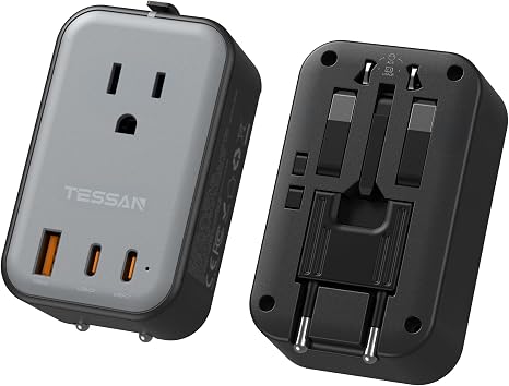 71oOcgxnELL._AC_SX466_.jpg TESSAN Travel Adapter 009, PD 20W Universal Power Adapter 2 USB C 1 USB A | Ultra Thin International Plug Adaptor, Worldwide Outlet, for US to European UK Italy Spain New Zealand, Type C G A I, 1 Pack - Image 1