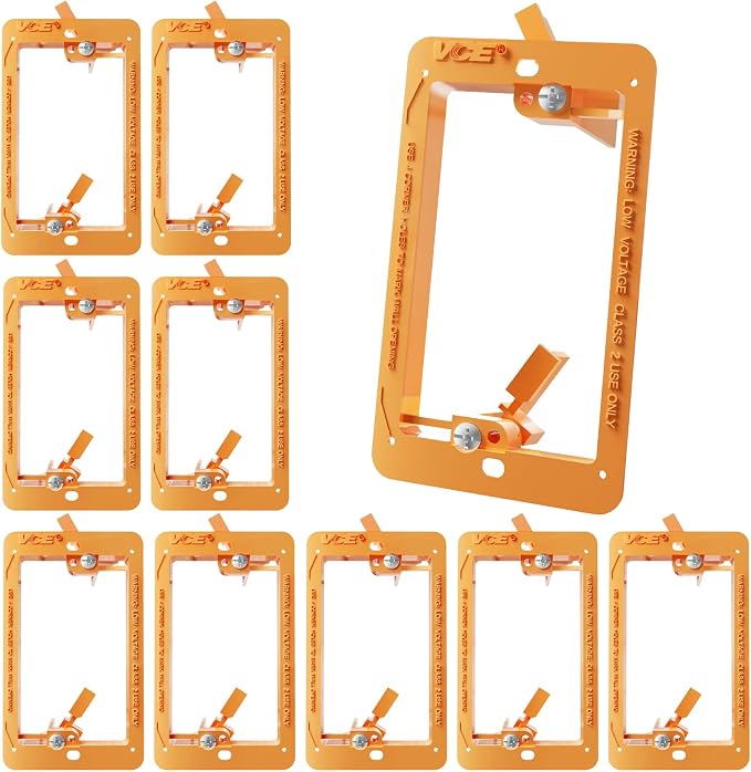 71oqu8FkEfL._AC_SX679_.jpg VCELINK Low Voltage Mounting Bracket, Flush Low Voltage Box, Orange 10-Pack | With Alignment Holes for Easy Installation, Flush Mount for Single Gang Wall Plate - Image 1