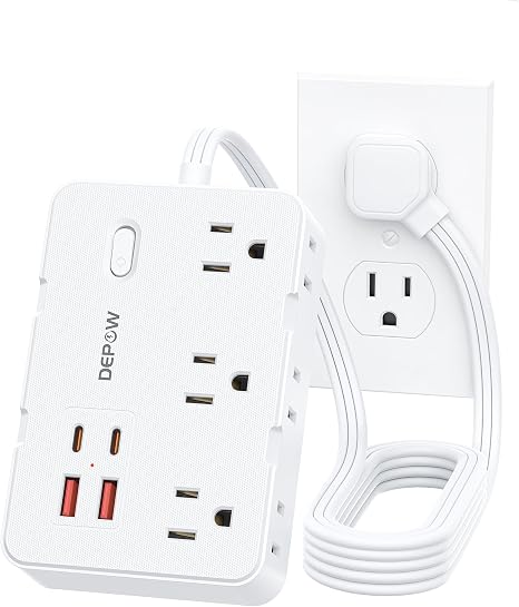 71tIBqYRW3L._AC_SX466_.jpg DEPOW 3 FT Power Strip Surge Protector with 6 Outlets 4 USB Ports (2 USB C) | Flat Plug, 3 Feet Flat ExtensionCord Keeps Desktop Neat,1050J, Ideal for Home Office,College Dorm Room Desk Essentials, White - Image 1