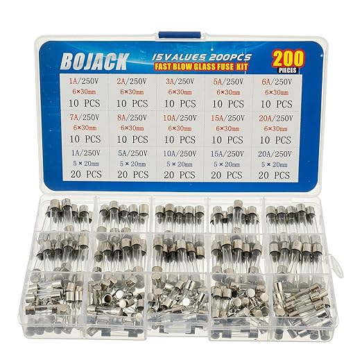 813hweShkxS._SX522_.jpg BOJACK 15 Values 200 pcs Fast-Blow Glass Fuses Assortment Kit - Image 1