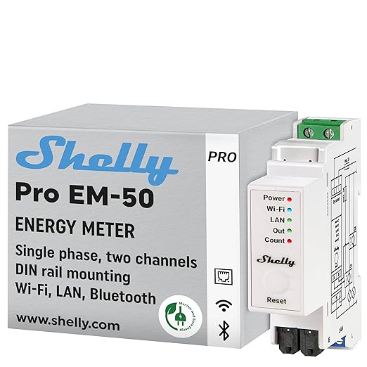 814scKXU8AL._SX522_.jpg Shelly Pro EM 50A | Wi-Fi & LAN Energy Meter with Contactor Control | DIN-Rail | Home Automation | Bluetooth Gateway | Compatible with Alexa & Google Home | No Hub Required | Power Monitoring - Image 1