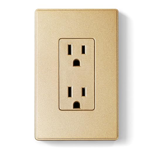 81LzX1R9WlL._SX522_.jpg ELEGRP Matte Standard Decorator Electrical Wall Receptacle Outlet, 15A 125V, 2 Pole 3 Wire, Non Tamper Resistant, NEMA 5-15R, Self-Grounding, Mid Wall Plate Included, UL Listed, Champagne Gold, 1 Pack - Image 1