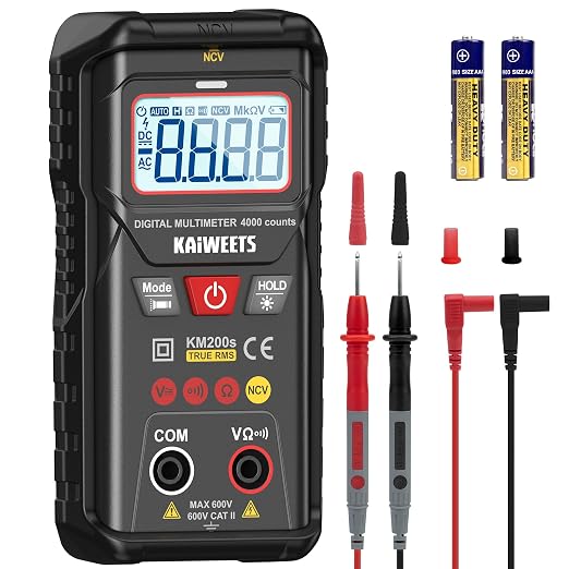 81Ue8tUIskL._SX522_.jpg KAIWEETS KM200s Smart Digital Multimeter True RMS, 4000 Counts, Auto Ranging Voltmeter, NCV Non-Contact Voltage Detector, Measure AC/DC Voltage, Resistance, Diode, Continuity - Image 1