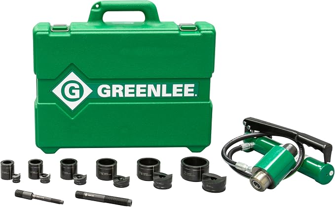 81eflHD3Y5L._AC_SX679_.jpg Greenlee 7306SB 11-Ton Hydraulic Knockout Punch Kit with Hand Pump, Ram, 1/2 - Image 1