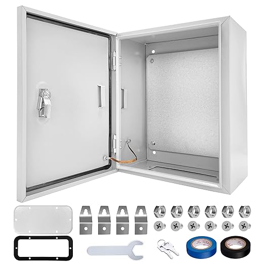 81m9OHVPq1L._SX522_.jpg Electrical Junction Box 12x10x6, NEMA 4X IP66 Steel Enclosure Box | 1.5mm steel with lock and rustproof coating. Mounting plate included for indoor & outdoor electrical applications. - Image 1
