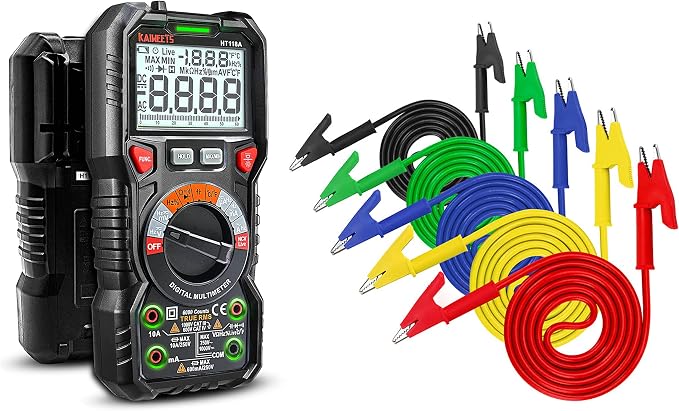 81vDntsfrKS._AC_SX679_.jpg KAIWEETS Digital Multimeter TRMS 6000 Counts Ohmmeter with 5PCS Alligator Clips Electrical Test Leads Set, Multimeter Measures Voltage Current Amp Resistance Diodes Continuity Duty-Cycle Capacitance T - Image 1