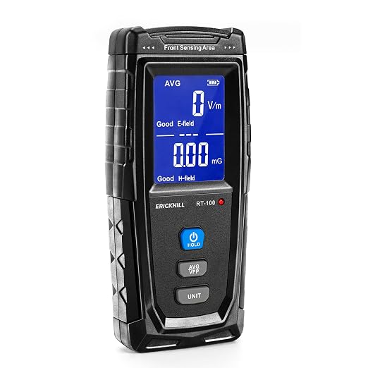 81w5TA4QVkL._SX522_.jpg ERICKHILL EMF Meter, Detects Electric and Magnetic Fields, Handheld Digital EMF Detector with LCD Display, Sound-Light Alarm, Rechargeable Battery for Home, Office, and Appliances (Blue) - Image 1